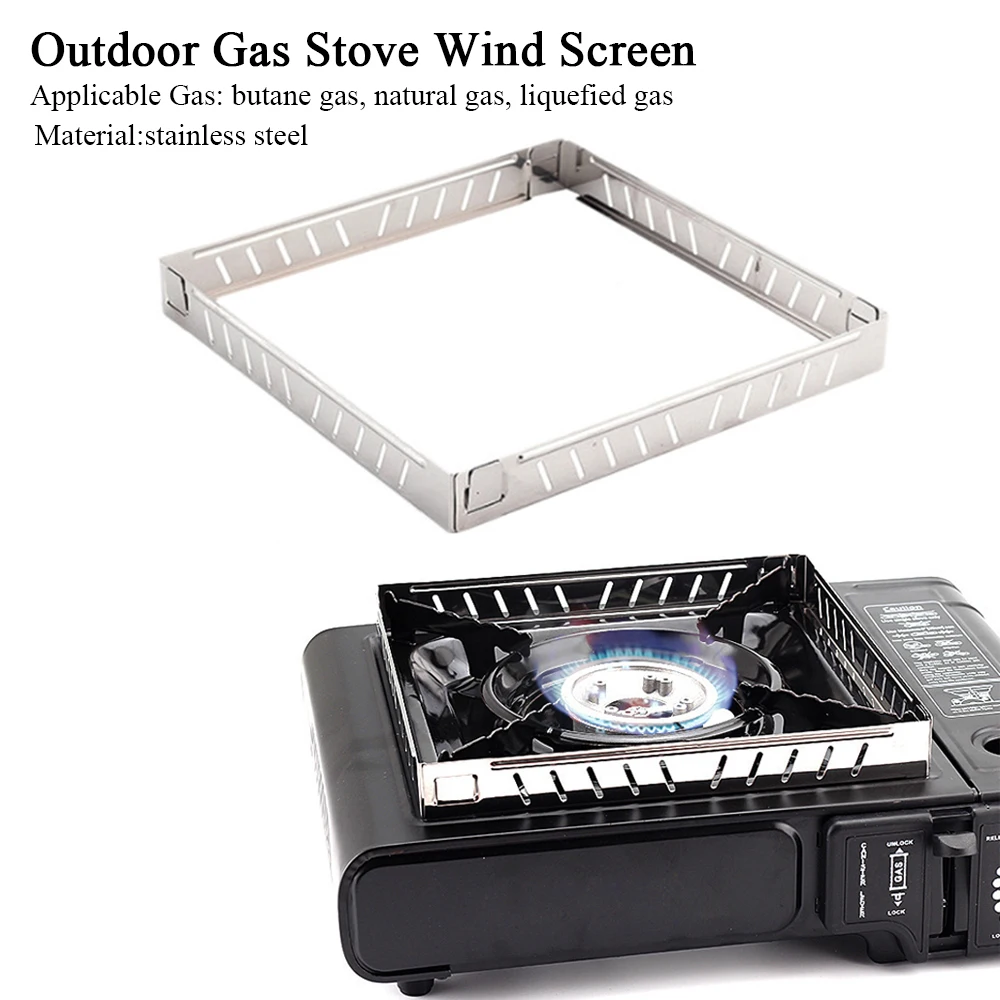 Outdoor Gas Camping Oven - เตาแก๊สกลางแจ้งพร้อมแผ่นกันลมสแตนเลสแบบพับได้ สำหรับทำอาหาร ปิ้งย่าง เดินป่า และตั้งแคมป์