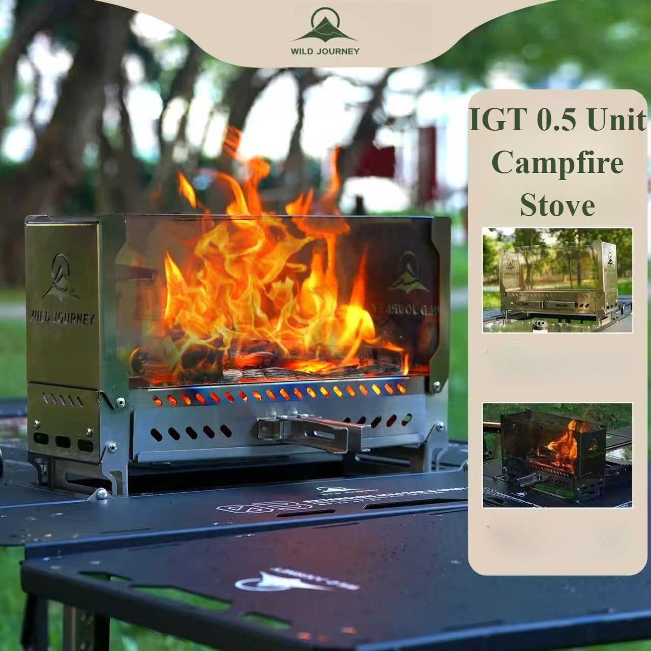 Outdoor Camping Oven - เตาไฟพับได้สำหรับตั้งแคมป์ SmiloDon IGT แบบครึ่งหนึ่ง เตาไฟตั้งโต๊ะ เตาเผาไม้กันลม