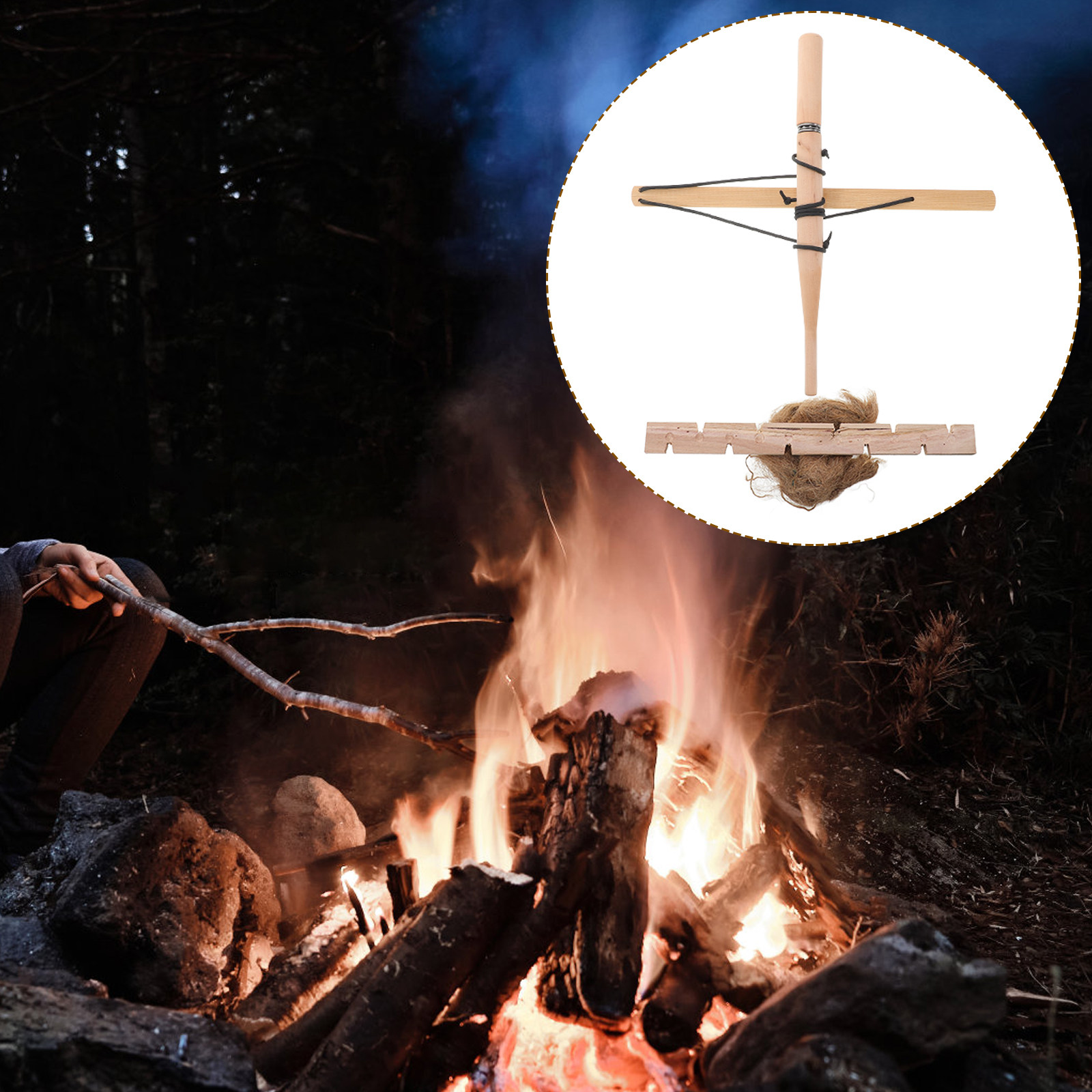 Outdoor Camping Fire - อุปกรณ์จุดไฟแบบคันธนู เครื่องมือดั้งเดิมสำหรับกิจกรรมกลางแจ้ง ชุดอุปกรณ์เอาตัวรอดฉุกเฉินสำหรับการตั้งแคมป์ เดินป่า และแบ็คแพ็ค