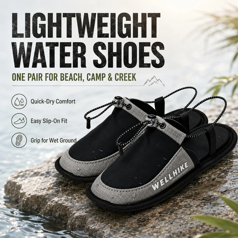 Outdoor Camping Items - รองเท้าแตะแห้งเร็วสำหรับตั้งแคมป์ รองเท้าแตะลุยน้ำ พับเก็บได้ รองเท้าสำหรับเดินทาง พกพาสะดวก ใช้ได้ที่ชายหาด