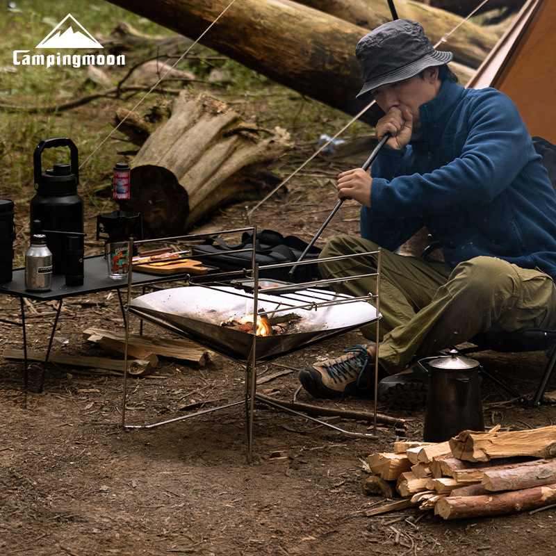 Outdoor Camping Solo - เตาไฟพกพา CAMPINGMOON SOLO-A3 ทำจากสแตนเลส พร้อมสะพานปรับระดับได้ เตาบาร์บีคิวพับได้สำหรับตั้งแคมป์