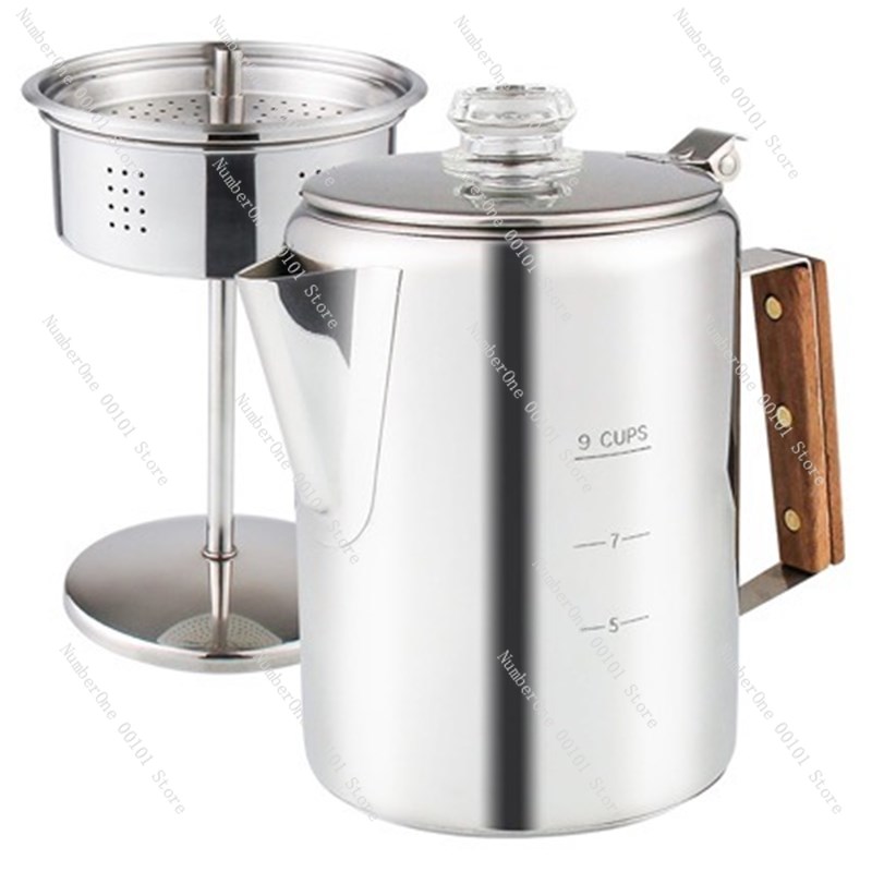 Camp Percolator Coffee - เครื่องชงกาแฟแบบเพอร์โคเลเตอร์สำหรับตั้งแคมป์ หม้อกาแฟสแตนเลสสำหรับทำกาแฟกลางแจ้ง ขนาด 9 ถ้วย