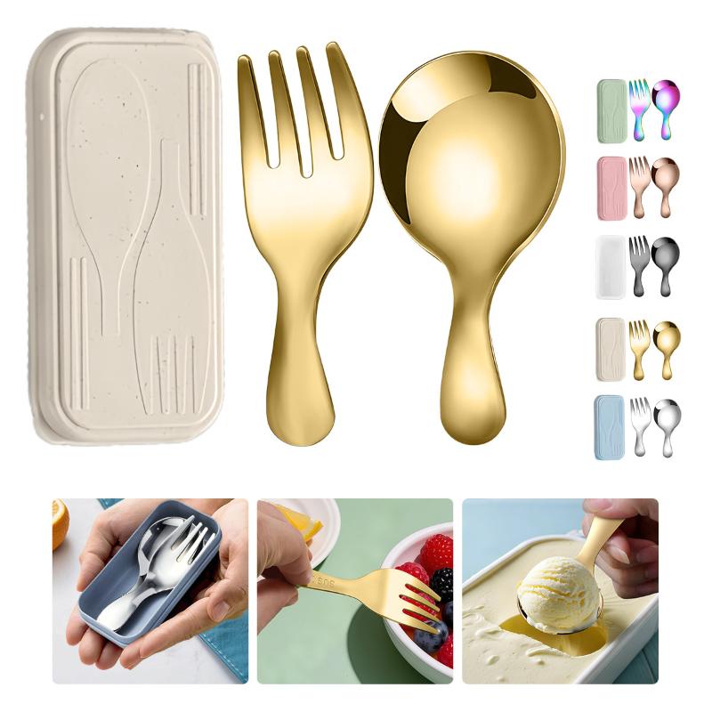 Camp Cooking Set - ชุดช้อนส้อมสแตนเลส 2 ชิ้น แบบพกพา พร้อมกล่อง สำหรับตั้งแคมป์กลางแจ้ง