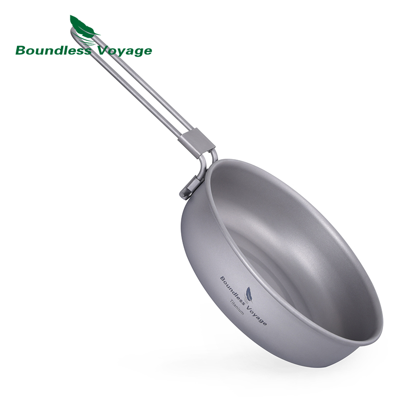 Camp Cooking Set - Boundless Voyage Ultra-Light ไทเทเนียมกระทะกับจับพับกลางแจ้ง Camping Skillet