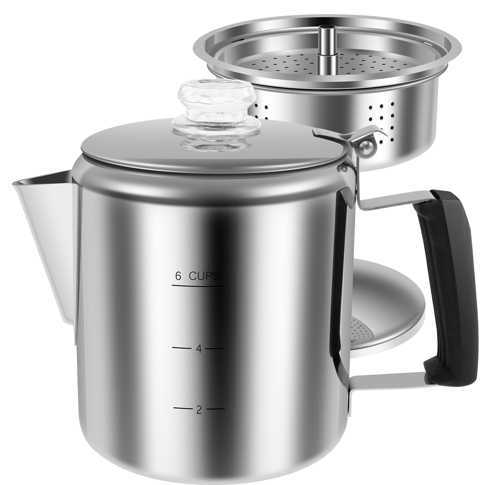 Camp Percolator Coffee - ที่ชงกาแฟสแตนเลสสำหรับตั้งแคมป์หม้อกาแฟใสแก้วแบบพกพา6ถ้วยพร้อมลูกบิดแก้วสำหรับ kompor Gas ตั้งแคมป์