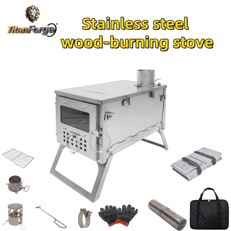 Outdoor Camping Oven - เตาไม้พับได้ สแตนเลส พกพาสะดวก น้ำหนักเบา เหมาะสำหรับการเดินป่า ตั้งแคมป์กลางแจ้ง