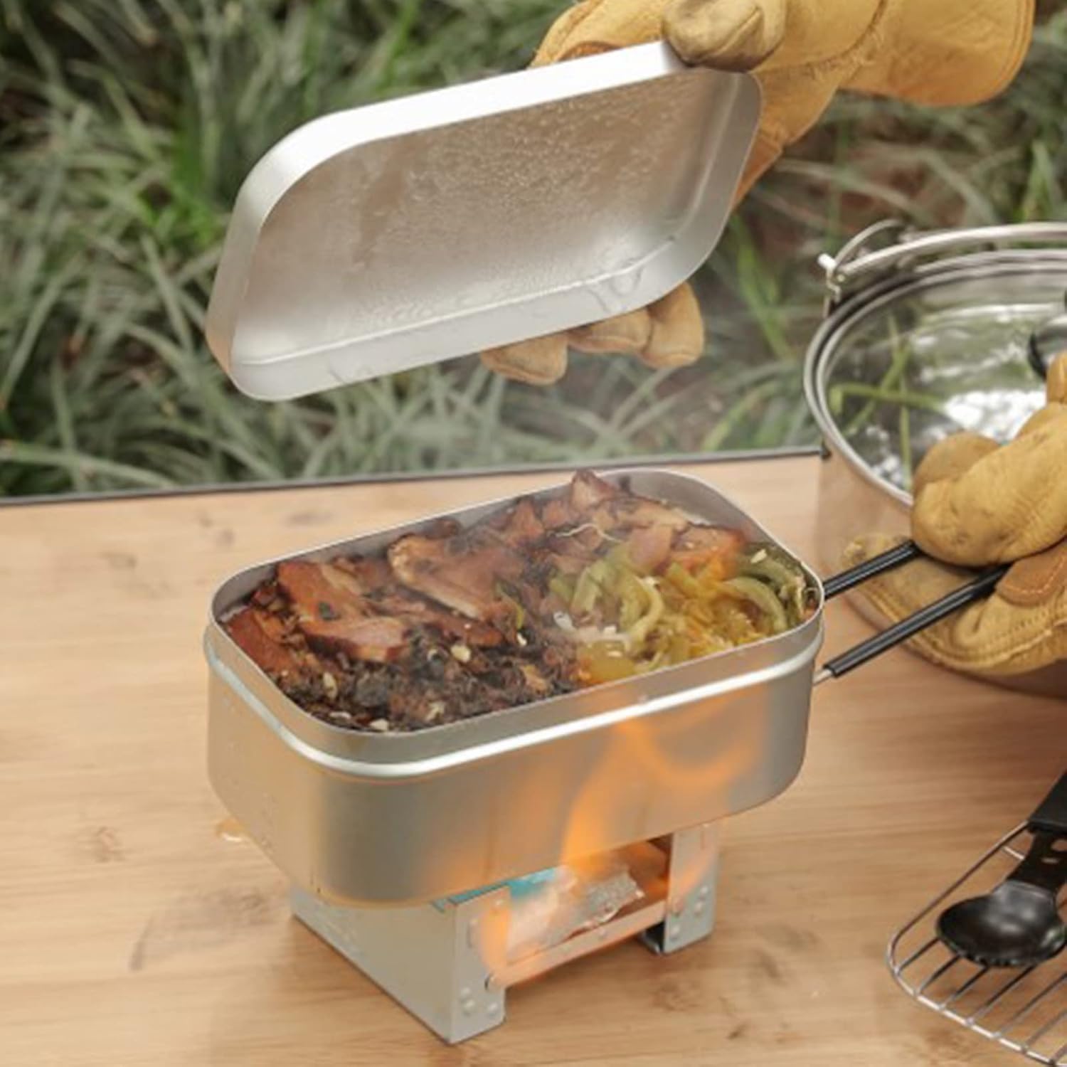 Camp Utensil Set - ที่จับกล่องเบนโตะแบบพับได้, ภาชนะบรรจุอาหารกลางวันสำหรับผู้ใหญ่, เครื่องครัวอลูมิเนียมสำหรับตั้งแคมป์, กล่องอาหารกลางวันสำหรับปิกนิก, แคมป์ปิ้ง, เดินป่า