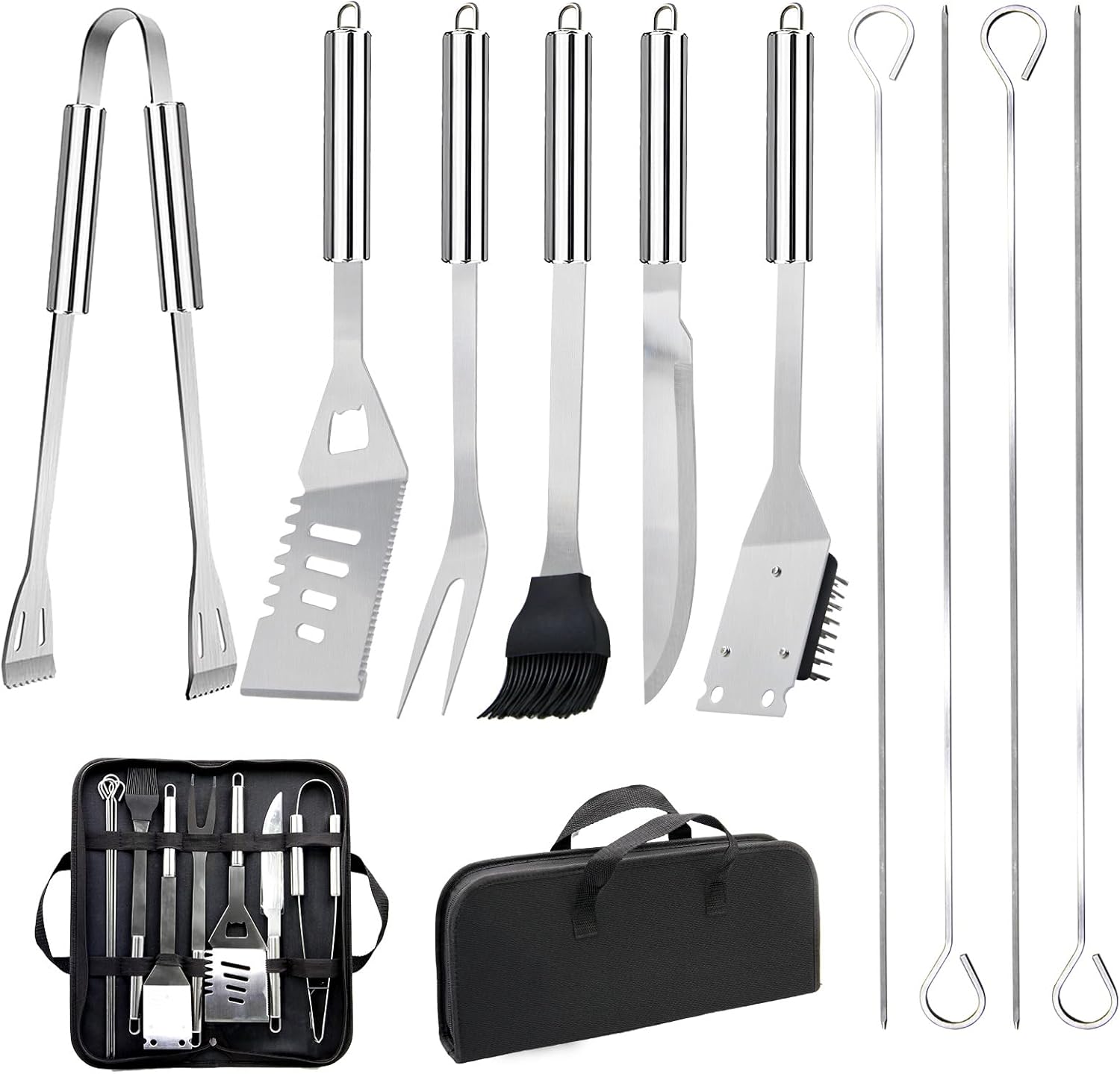 Camp Utensil Set - ชุดอุปกรณ์ปิ้งย่างสแตนเลส ชุดอุปกรณ์บาร์บีคิวแบบพกพา พร้อมกระเป๋าเก็บสำหรับปิ้งย่างกลางแจ้งและตั้งแคมป์