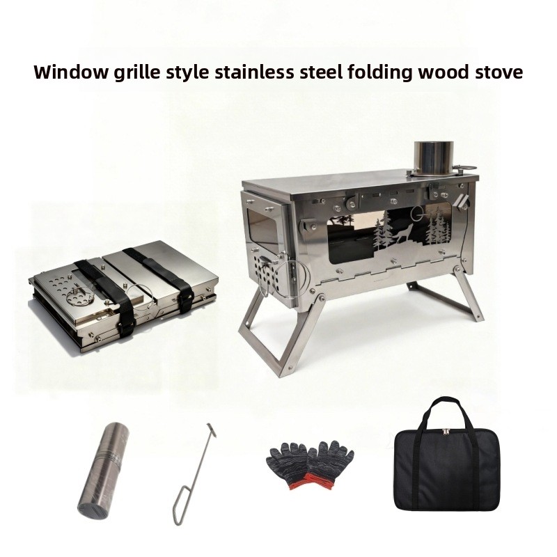 เตาไม้พับได้แบบพกพาทำจากสแตนเล - Outdoor Camping Oven บทวิจารณ์และราคา