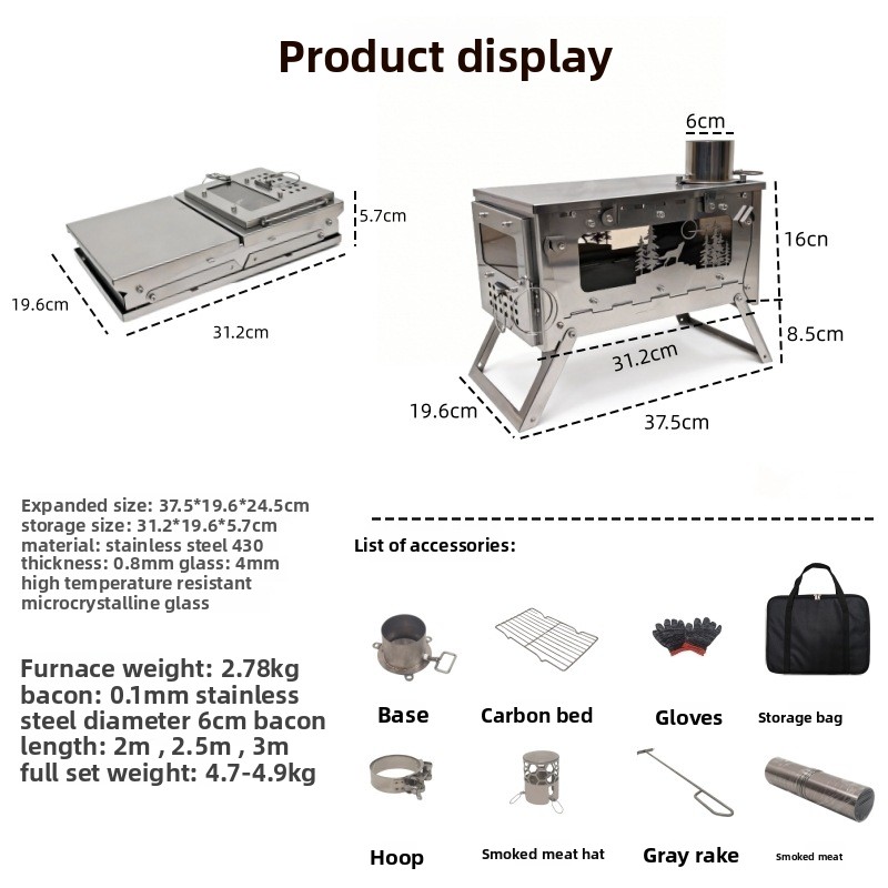 เตาไม้พับได้แบบพกพาทำจากสแตนเล - Outdoor Camping Oven บทวิจารณ์และราคา