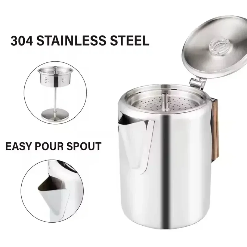 หม้อต้มกาแฟสแตนเลส ด้ามจับไม้แ - Camp Percolator Coffee บทวิจารณ์และราคา