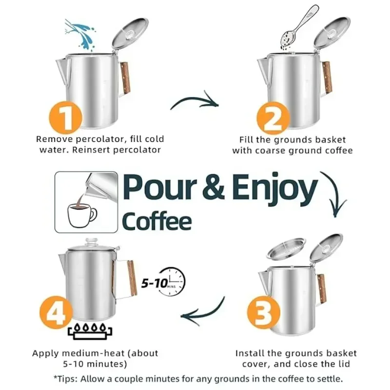 หม้อต้มกาแฟสแตนเลส ด้ามจับไม้แ - Camp Percolator Coffee บทวิจารณ์และราคา