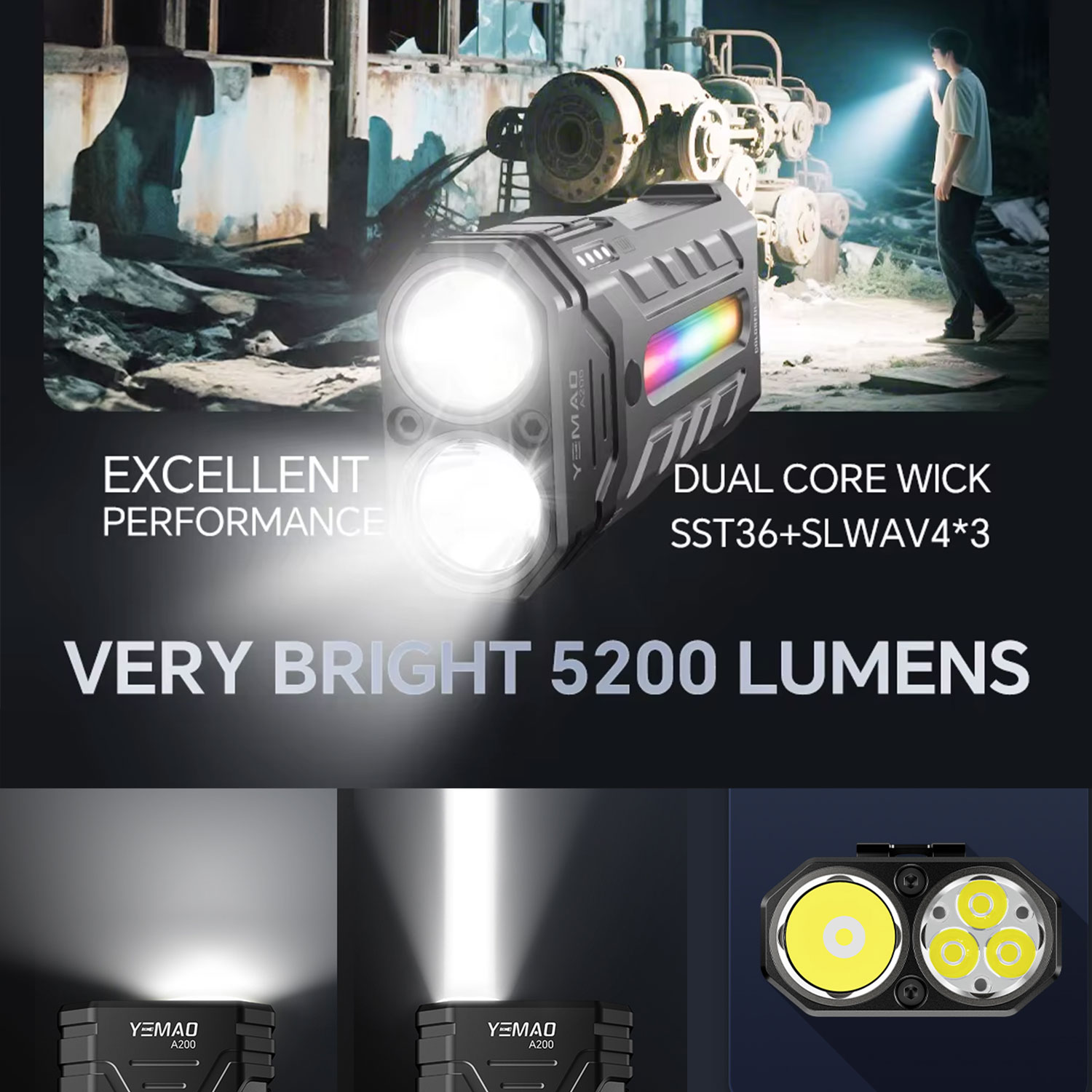 ไฟฉาย LED RGB แบบพกพาอเนกประสง - Outdoor Camping Items บทวิจารณ์และราคา